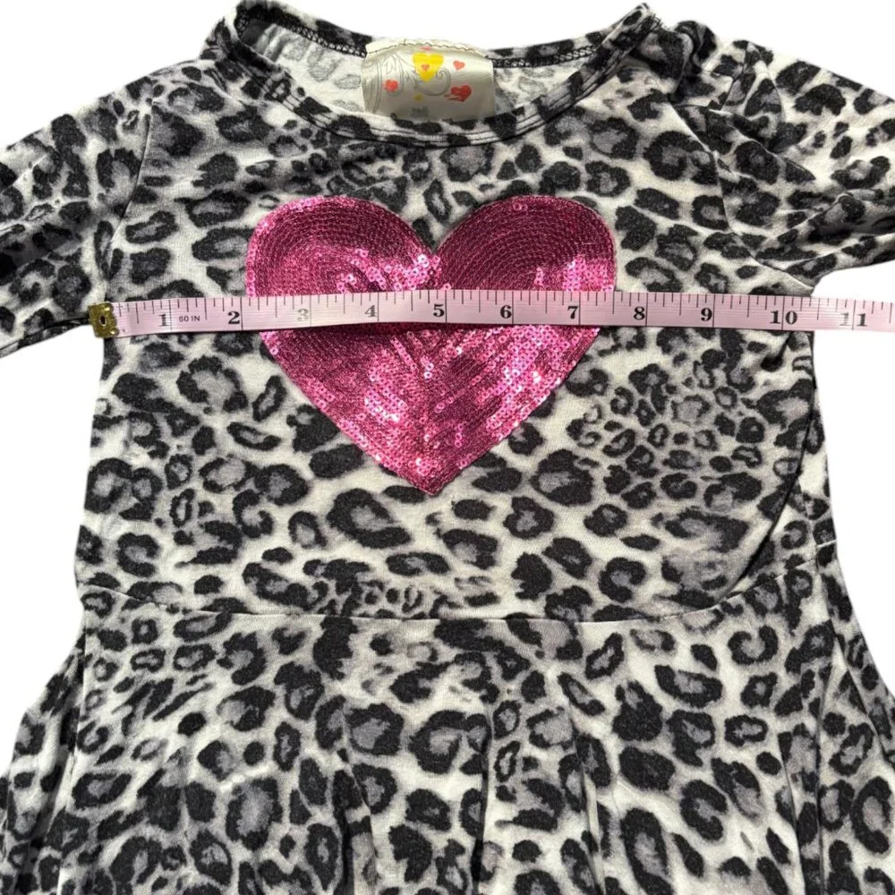 Jenna & Jesse girl's long sleeve‎ leopard print pink sequins heart shirt sz 5